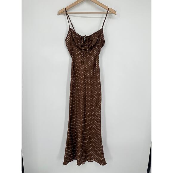 Ciao Lucia Leo Satin Slip Dress Polka Dot Keyhole Tie Front Spaghetti Strap Midi - Picture 7 of 15